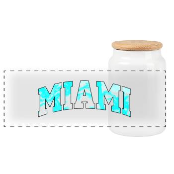 Miami-Logo: College-Design mit tropischem Flair - Panorama Keksdose mit Holzdeckel - Weiß - Vorne