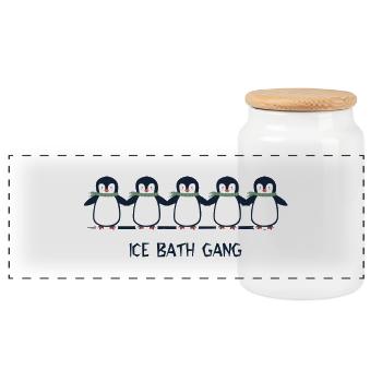 Bathing Winter Bathing Baths Cold Kick - Panoramic Cookie Jar with Wooden Lid - white - Front