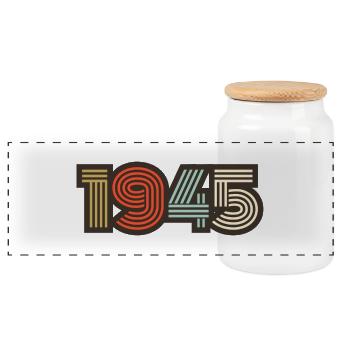 1945 Retro Jahrgang - Panorama Keksdose mit Holzdeckel - Weiß - Vorne
