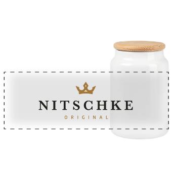 Nitschke Original Family Logo - Panoramic Cookie Jar with Wooden Lid - white - Front