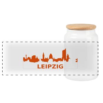 Skyline Leipzig - Panorama Keksdose mit Holzdeckel - Weiß - Vorne