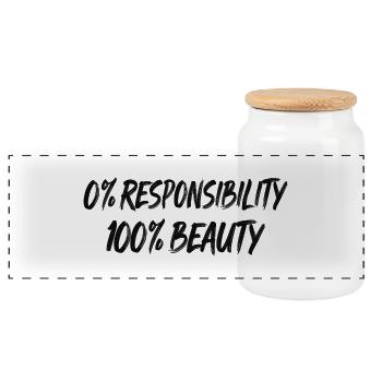 0% Responsibility 100% Beauty - Panoramic Cookie Jar with Wooden Lid - white - Front