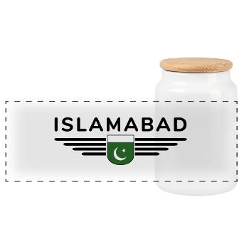 Islamabad Design – Capital City Style - Panoramic Cookie Jar with Wooden Lid - white - Front
