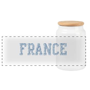 France Speckled Block Letters - Panoramic Cookie Jar with Wooden Lid - white - Front
