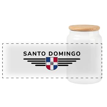 Santo Domingo T-Shirt Design - Panorama Keksdose mit Holzdeckel - Weiß - Vorne