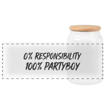 0% Responsibility 100% Party Boy - Panoramic Cookie Jar with Wooden Lid - white - Front