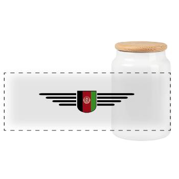 Afghanistan Design – Pride and Culture - Panoramic Cookie Jar with Wooden Lid - white - Front