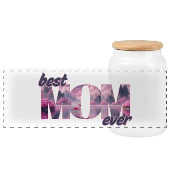 Flamingos in einer Traumwelt - best Mom ever - Panorama Keksdose mit Holzdeckel - Weiß - Vorne