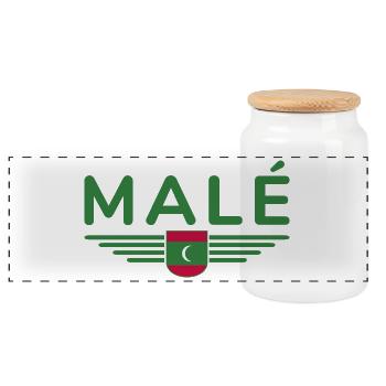 Malé fans: Stylish clothing - Panoramic Cookie Jar with Wooden Lid - white - Front