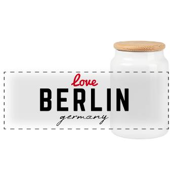 Berlin Germany Fan Flag Design T Shirt - Panoramic Cookie Jar with Wooden Lid - white - Front
