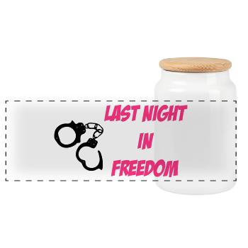 Last Night in Freedom 2c - Panoramic Cookie Jar with Wooden Lid - white - Front