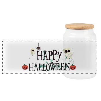 Happy Halloween - Panorama Keksdose mit Holzdeckel - Weiß - Vorne