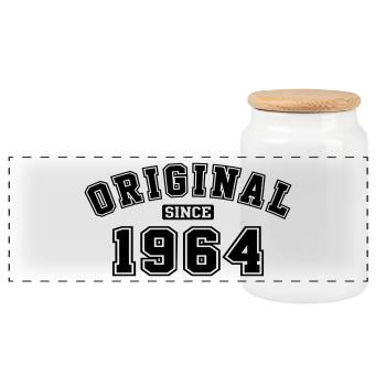Original Since 1964 vintage birthday birthday - Panoramic Cookie Jar with Wooden Lid - white - Front