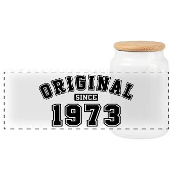 Original Since 1973 Vintage Birthday Birthday - Panoramic Cookie Jar with Wooden Lid - white - Front