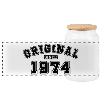 Original Since 1974 Vintage Birthday Birthday - Panoramic Cookie Jar with Wooden Lid - white - Front