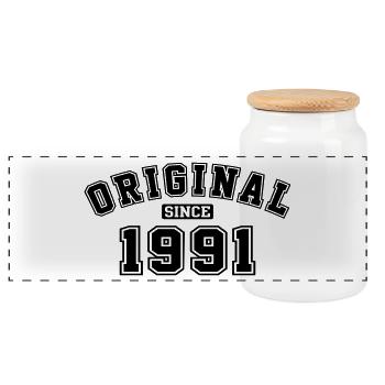Original Since 1991 Jahrgang Birthday Geburtstag - Panorama Keksdose mit Holzdeckel - Weiß - Vorne