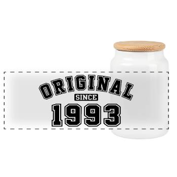 Original Since 1993 Vintage Birthday Birthday - Panoramic Cookie Jar with Wooden Lid - white - Front