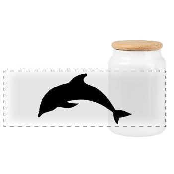 dolphin - Panoramic Cookie Jar with Wooden Lid - white - Front