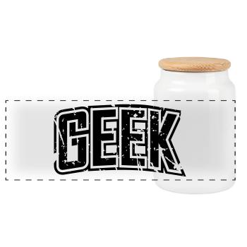 Geek vintage distressed lettering - Panoramic Cookie Jar with Wooden Lid - white - Front