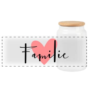Family Heart Love Motto Friendship - Panoramic Cookie Jar with Wooden Lid - white - Front
