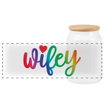 Wifey - Cute Heart, Gift For Wife Married Women - Panoramic Cookie Jar with Wooden Lid - white - Front