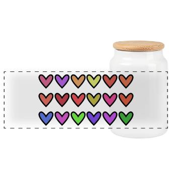 HERZ. HERZ. VALENTINSTAG. LIEBE. LIEBE. HERZ - Panorama Keksdose mit Holzdeckel - Weiß - Vorne