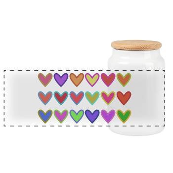 HERZ. HERZ. VALENTINSTAG. LIEBE. LIEBE. HERZ - Panorama Keksdose mit Holzdeckel - Weiß - Vorne