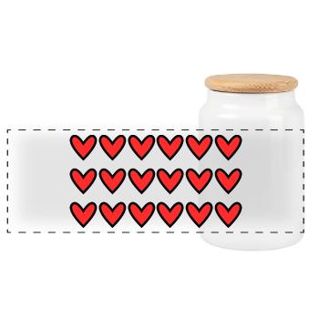 HERZ. HERZ. VALENTINSTAG. LIEBE. LIEBE. HERZ - Panorama Keksdose mit Holzdeckel - Weiß - Vorne