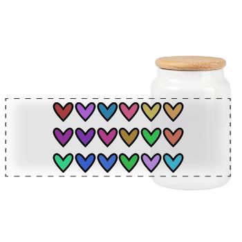 HERZ. HERZ. VALENTINSTAG. LIEBE. LIEBE. HERZ - Panorama Keksdose mit Holzdeckel - Weiß - Vorne