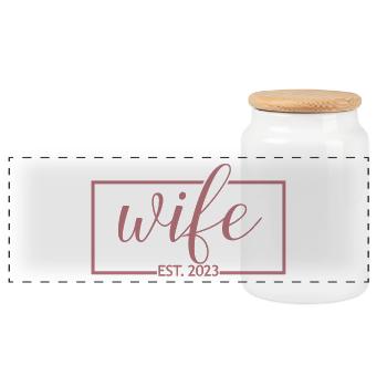 Femme Est. 2023 Fiançailles Douche Nuptiale Mariage - Boîte à biscuits avec couvercle en bois - blanc - Devant