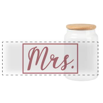 Mrs. Matching Couple Engagement Wedding Honeymoon - Panoramic Cookie Jar with Wooden Lid - white - Front