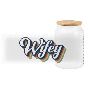 Retro Wifey Matching Couple Wedding Party Marriage - Panoramic Cookie Jar with Wooden Lid - white - Front