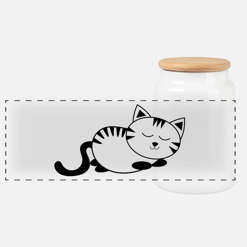 schlafende Katze kawaii Katze Katzenshirt Geschenk - Panorama Keksdose mit Holzdeckel - Weiß