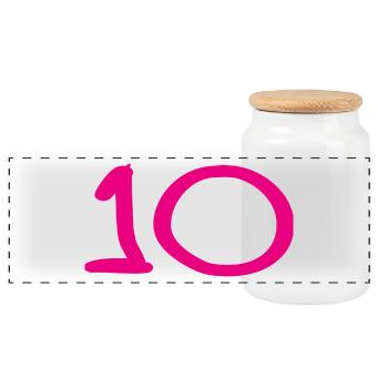 10. 10 JAHRE. 10-JÄHRIGES JUBILÄUM. 10-JÄHRIGES JUBILÄUM. - Panorama Keksdose mit Holzdeckel - Weiß - Vorne