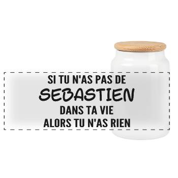 If you don't have a sebastien then you have nothing - Panoramic Cookie Jar with Wooden Lid - white - Front