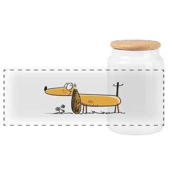 Lustiger Dackel - Dachshund - Teckel - Comic - Panorama Keksdose mit Holzdeckel - Weiß - Vorne