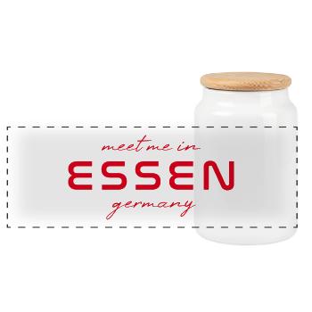Essen T-Shirt – Ruhrgebiet & Skyline Style - Panorama Keksdose mit Holzdeckel - Weiß - Vorne