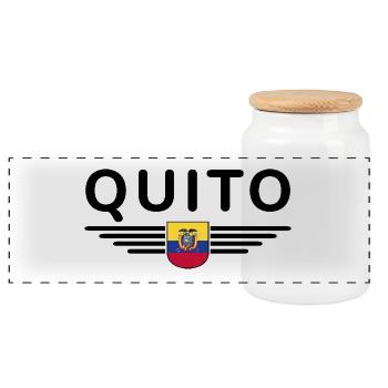 Quito Ecuador Fans T-Shirt Design - Panoramic Cookie Jar with Wooden Lid - white - Front