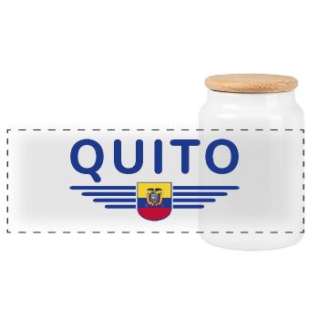 Quito Ecuador Fans T-Shirt Design - Panoramic Cookie Jar with Wooden Lid - white - Front