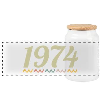 1974 - Panoramic Cookie Jar with Wooden Lid - white - Front