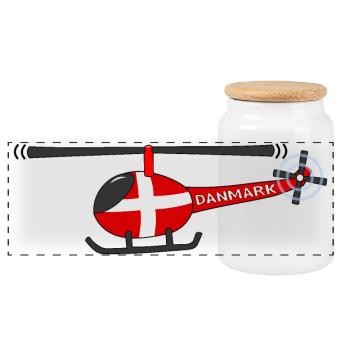 Helicopter Denmark Flag Children - Panoramic Cookie Jar with Wooden Lid - white - Front