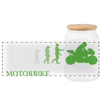 Motorbike Evolution - Motorradfahrer - Panorama Keksdose mit Holzdeckel - Weiß - Vorne