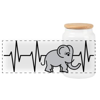 pulse elephant trunk heartbeat comic symbol cute - Panoramic Cookie Jar with Wooden Lid - white - Front