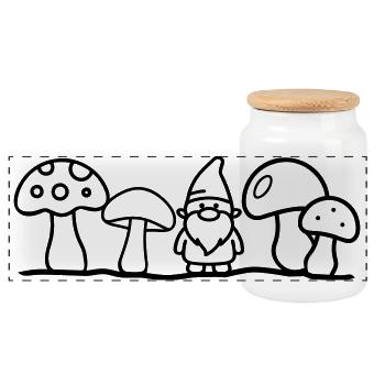 Dwarf with mushrooms - Panoramic Cookie Jar with Wooden Lid - white - Front