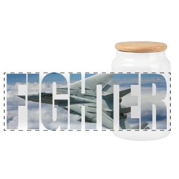 Fighter F-14 Tomcat - Panoramic Cookie Jar with Wooden Lid - white - Front