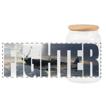 Fighter Spitfire - Panoramic Cookie Jar with Wooden Lid - white - Front