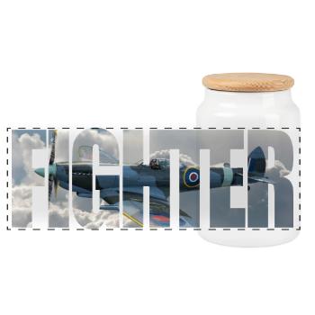 Fighter Spitfire - Panorama Keksdose mit Holzdeckel - Weiß - Vorne