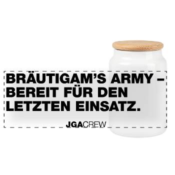 Bräutigams Army (Bachelor Party) - Panoramic Cookie Jar with Wooden Lid - white - Front