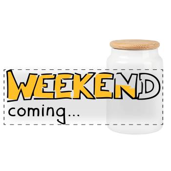 Weekend - Panoramic Cookie Jar with Wooden Lid - white - Front