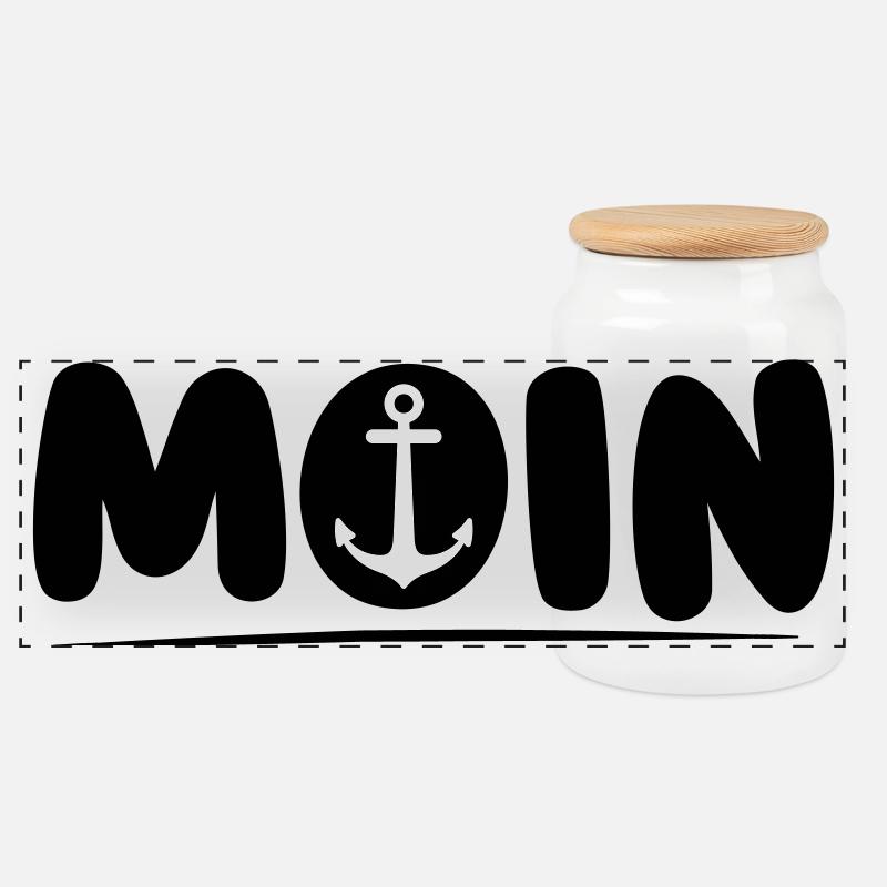 Moin mit Anker - Panorama Keksdose mit Holzdeckel - Weiß